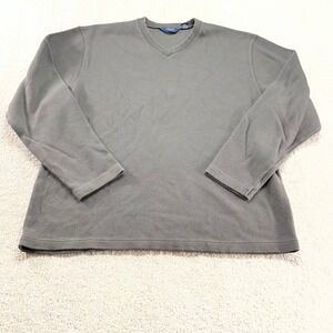 Brooks Sport Sweater Mens XXL Gray V-Neck 100% Cotton Solid Knit Pullover